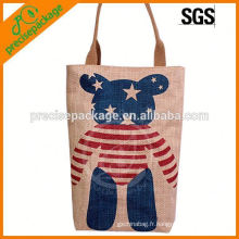 Sac shopping durable en jute avec impression de dessins animés